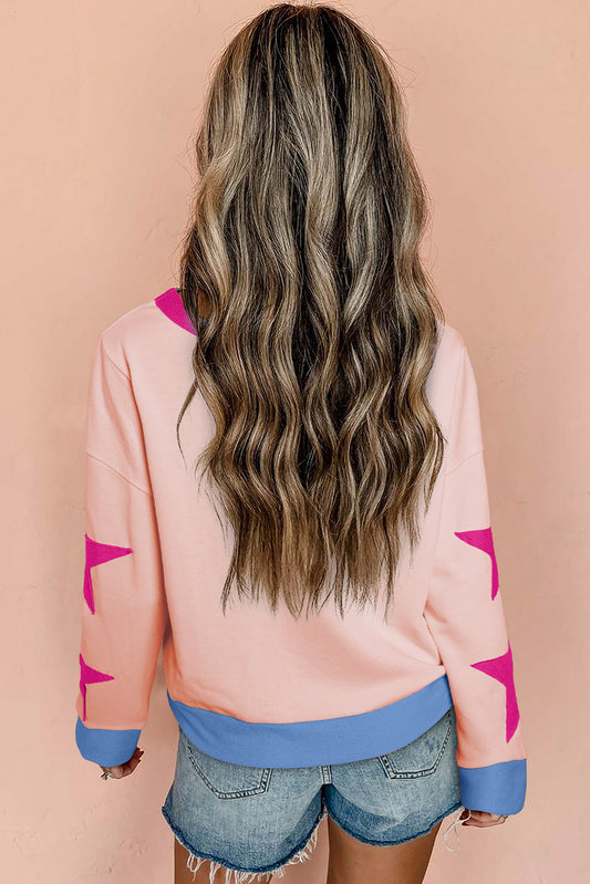 Light Pink Star Patchwork Oversized Sweatshirt
