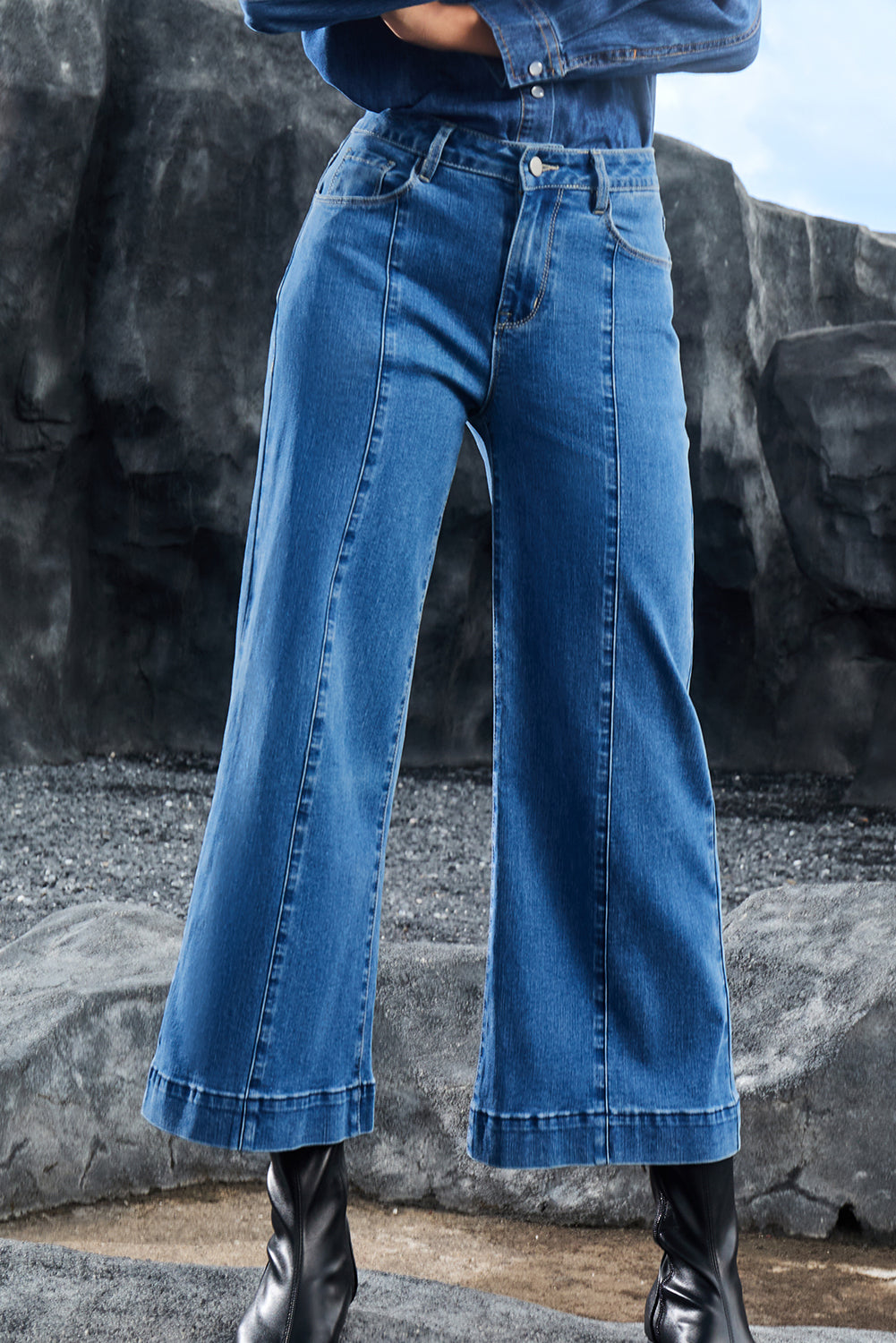 Dark Blue Flared Ankle Length Jeans