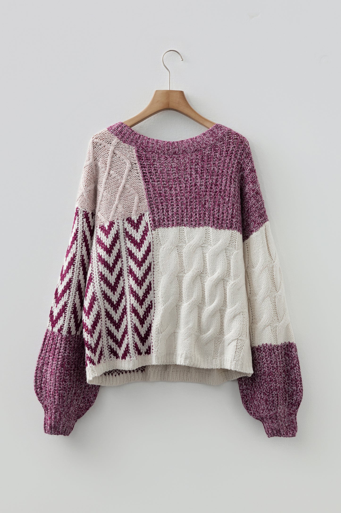 Color Block Patchwork Knotted Back Sweater