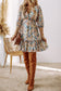 Sky Blue Floral V Neck High Waist Ruffled Dress
