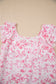 Pink Floral Ruffled Sleeve Bow Blouse