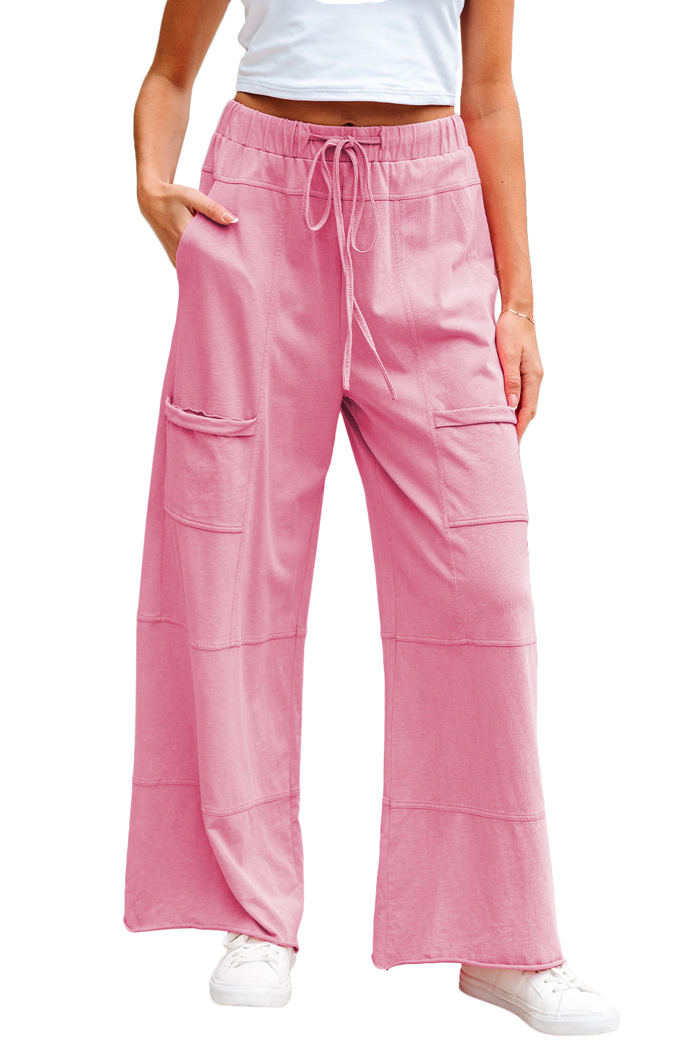 Mineral Wash Drawstring High Waist Wide Leg Cargo Pants