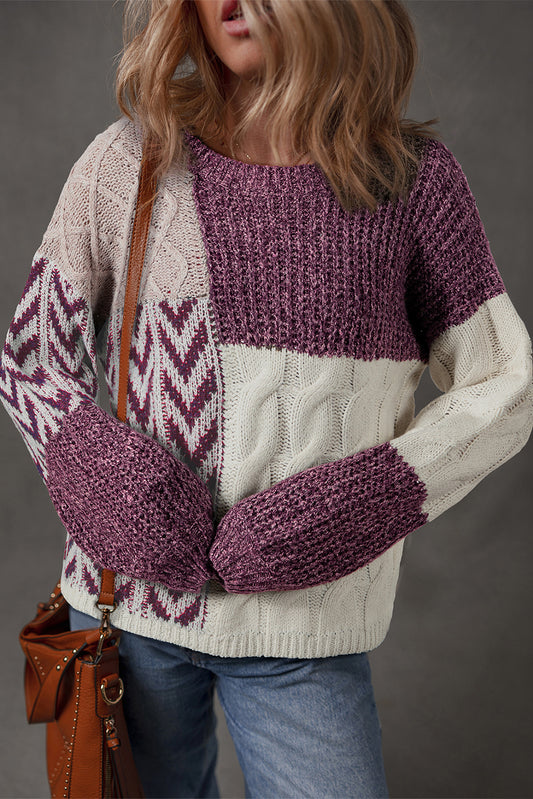 Color Block Patchwork Knotted Back Sweater