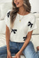 White Bow Pattern Knit Short Sleeve Sweater