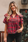 Festive Plaid Pearl Embellished Blouse