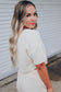 White Textured Cropped Tee and Jogger Pants Set