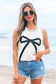 White Sweet Bow Stitching Trim Sleeveless Top