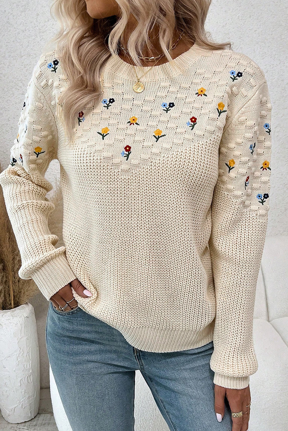 Flower Embroidered Sweater