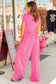 Strawberry Pink Crop Top and Pleated Wide Leg Pants Set