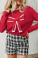 Black Contrast Trim Big Bow Accent Holiday Cropped Sweater