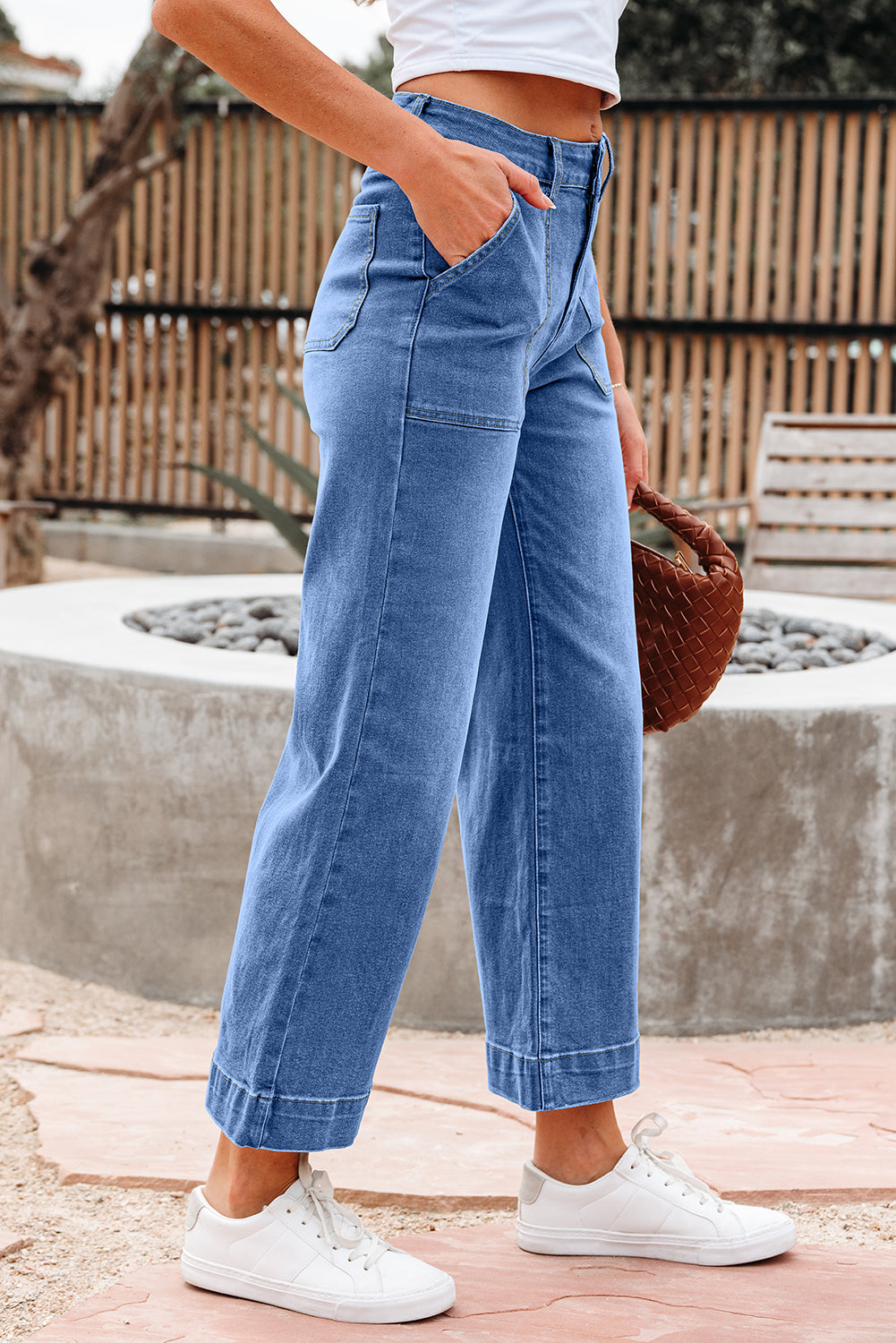Cropped High Rise Wide Leg Jeans