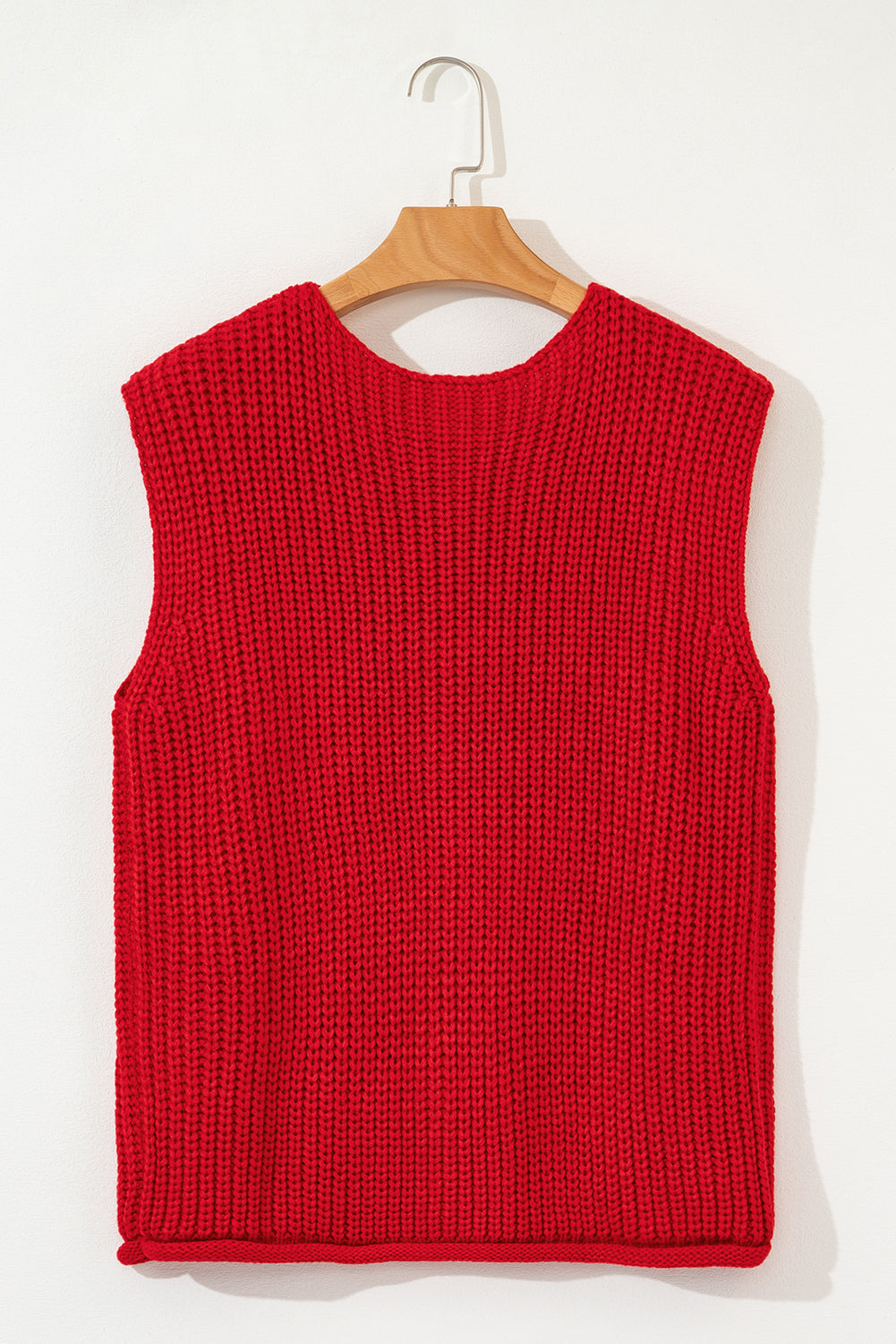 Fiery Red Solid Knit Buttoned Sweater Vest