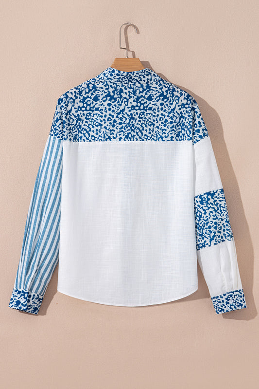 Blue Leopard Striped Button Up Shirt