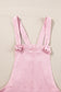 Pink Solid Color Knot Straps Denim Romper with Pockets