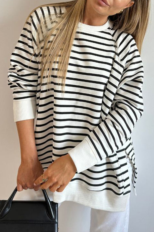 Black Stripe Raglan Sleeve Sweatshirt