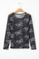 Black Bow Print Long Sleeve Mesh Top