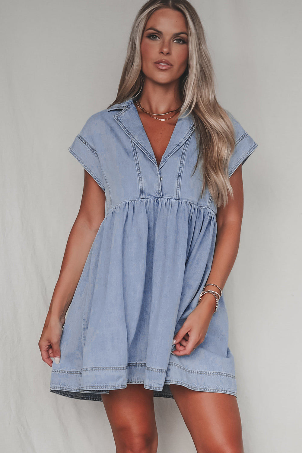 Beau Blue High Waist Denim Babydoll Dress