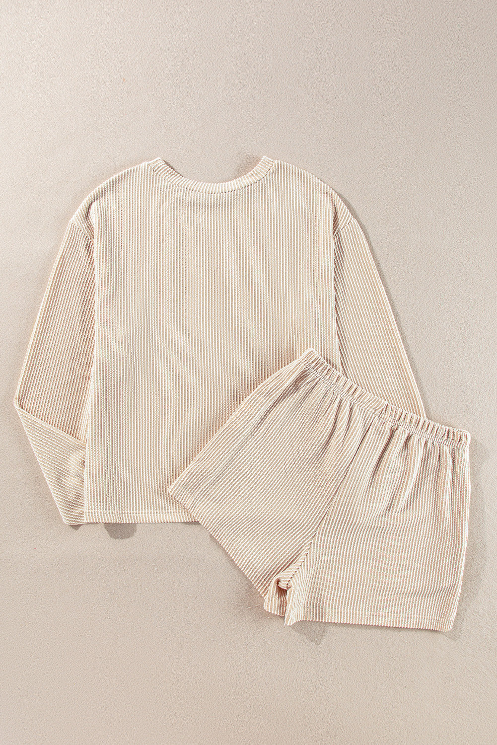 Corded Knit Long Sleeve Top and High Waist Shorts Set