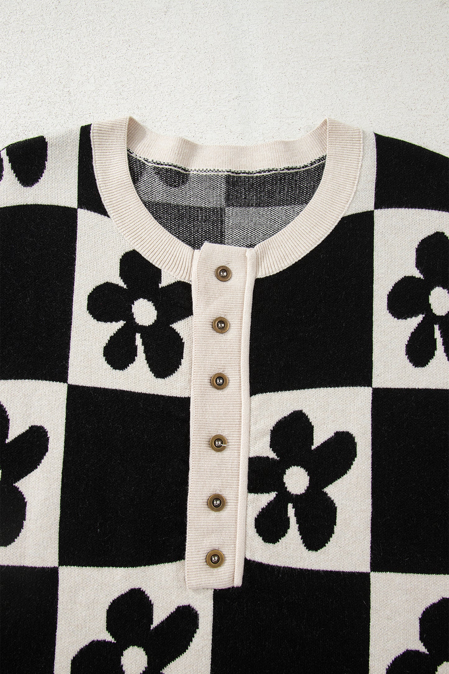 Flower Plaid Henley Sweater