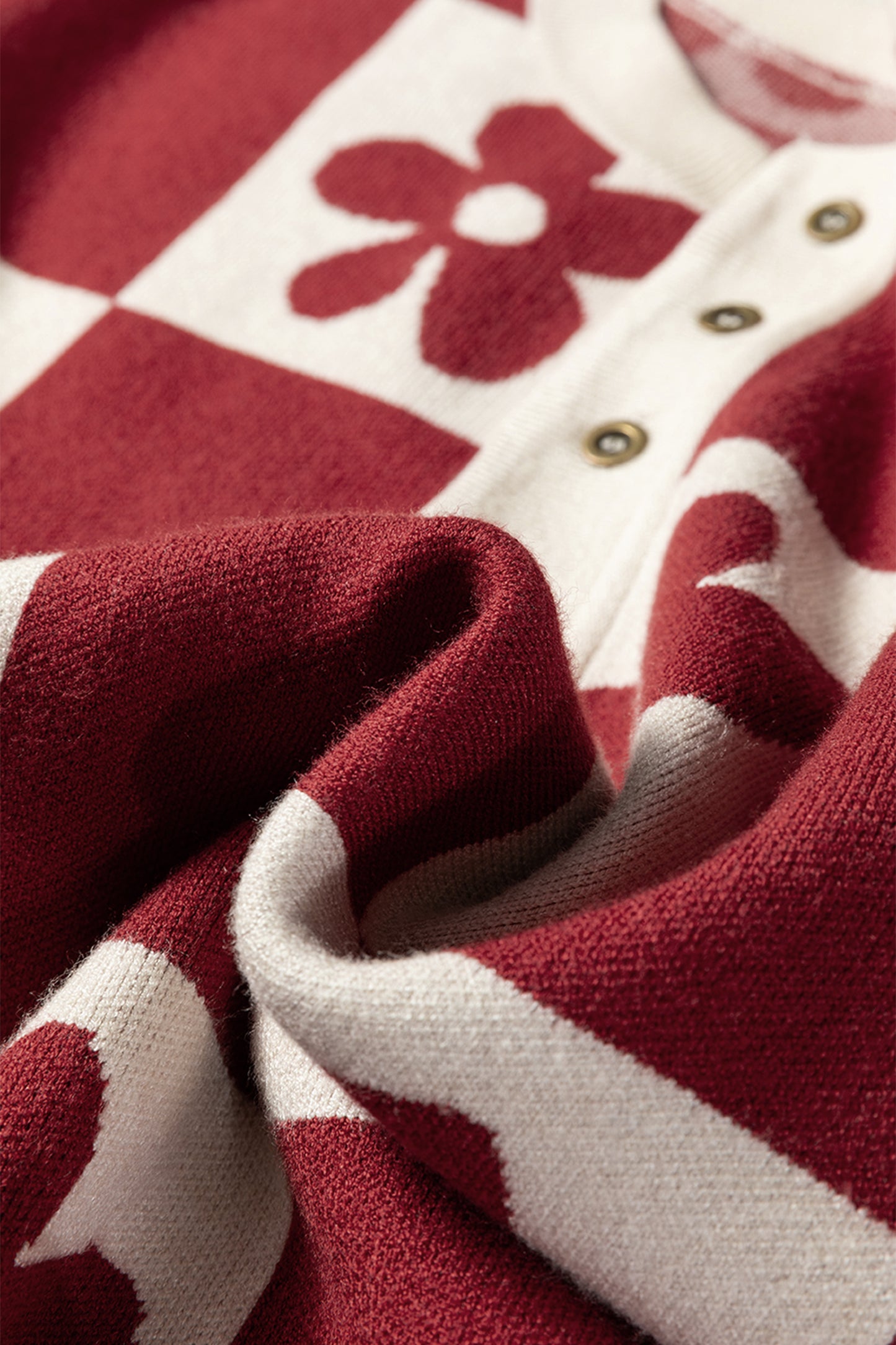 Flower Plaid Henley Sweater