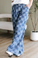 Blue Checkered Denim Wide Leg Jeans