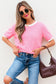 Colorblock Bow V-Shape Cut Short Sleeve Sweater