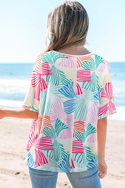 Multicolour Bowknot Crewneck Loose Short Sleeve Top