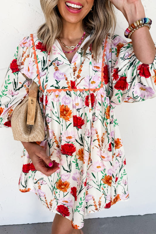 Floral Print Puff Sleeve Mini Dress