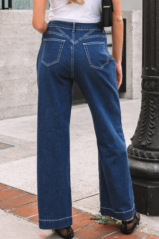Sail Blue Stitched Cuff Jeans
