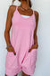 Pink Pocketed V Neck Romper