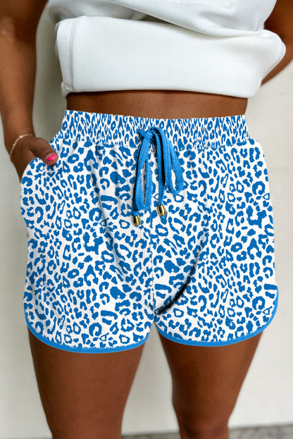 Blue Leopard Elastic Waist Shorts