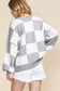 Checkered Balloon Sleeve Sweater