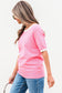 Colorblock Bow V-Shape Cut Short Sleeve Sweater