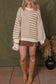 Khaki Checkerboard Balloon Sleeve Sweater