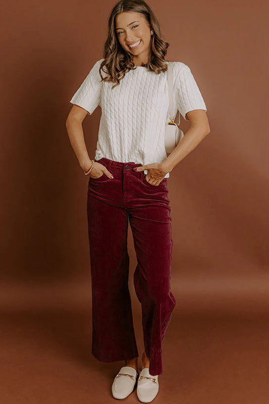 Burgundy Corduroy Wide Leg Pants