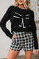 Black Contrast Trim Big Bow Accent Holiday Cropped Sweater