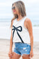 White Sweet Bow Stitching Trim Sleeveless Top