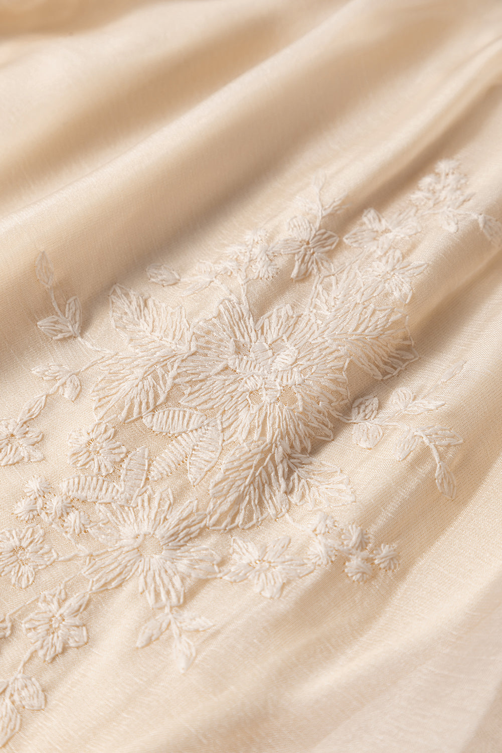 Oatmeal Embroidered Mesh Flowy Long Skirt